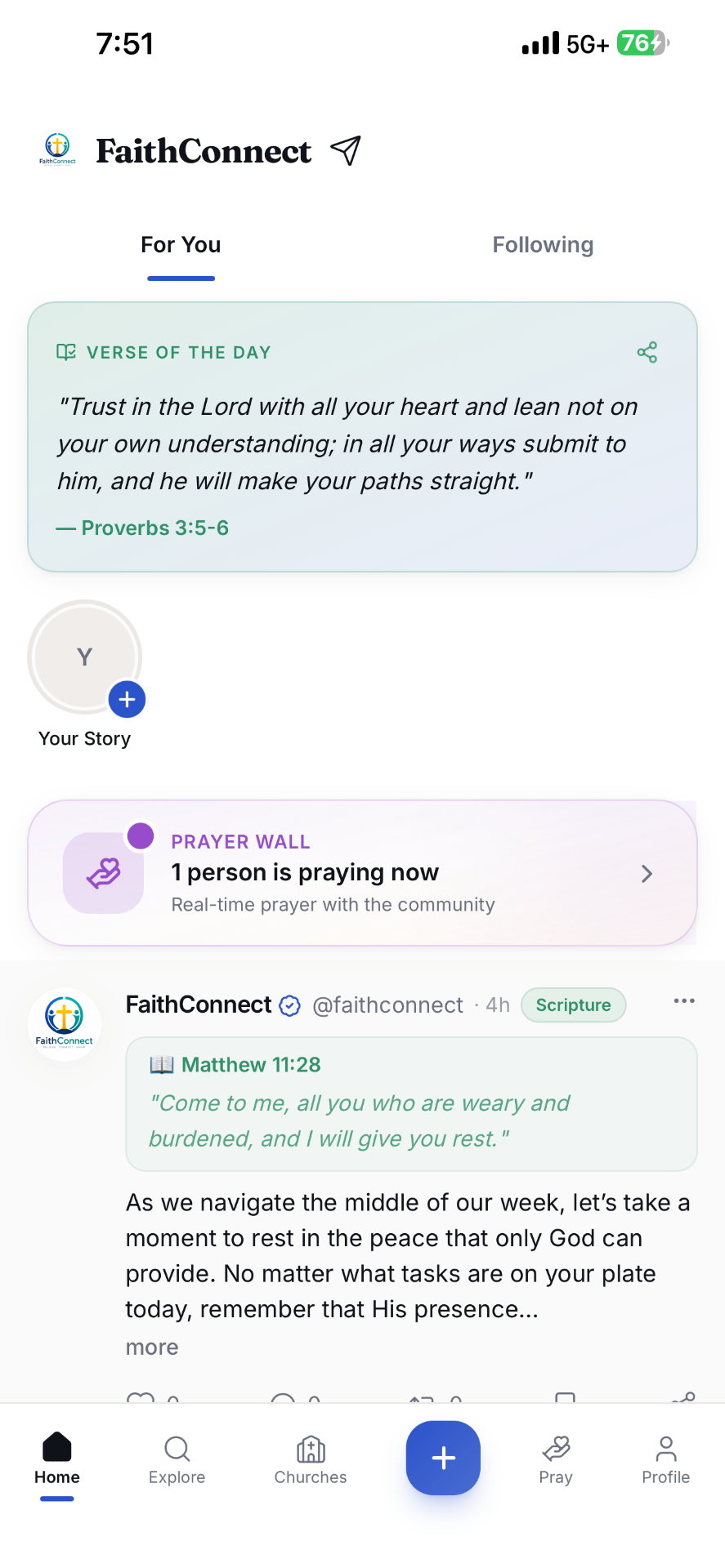 JoinFaithConnect iPhone app feed preview