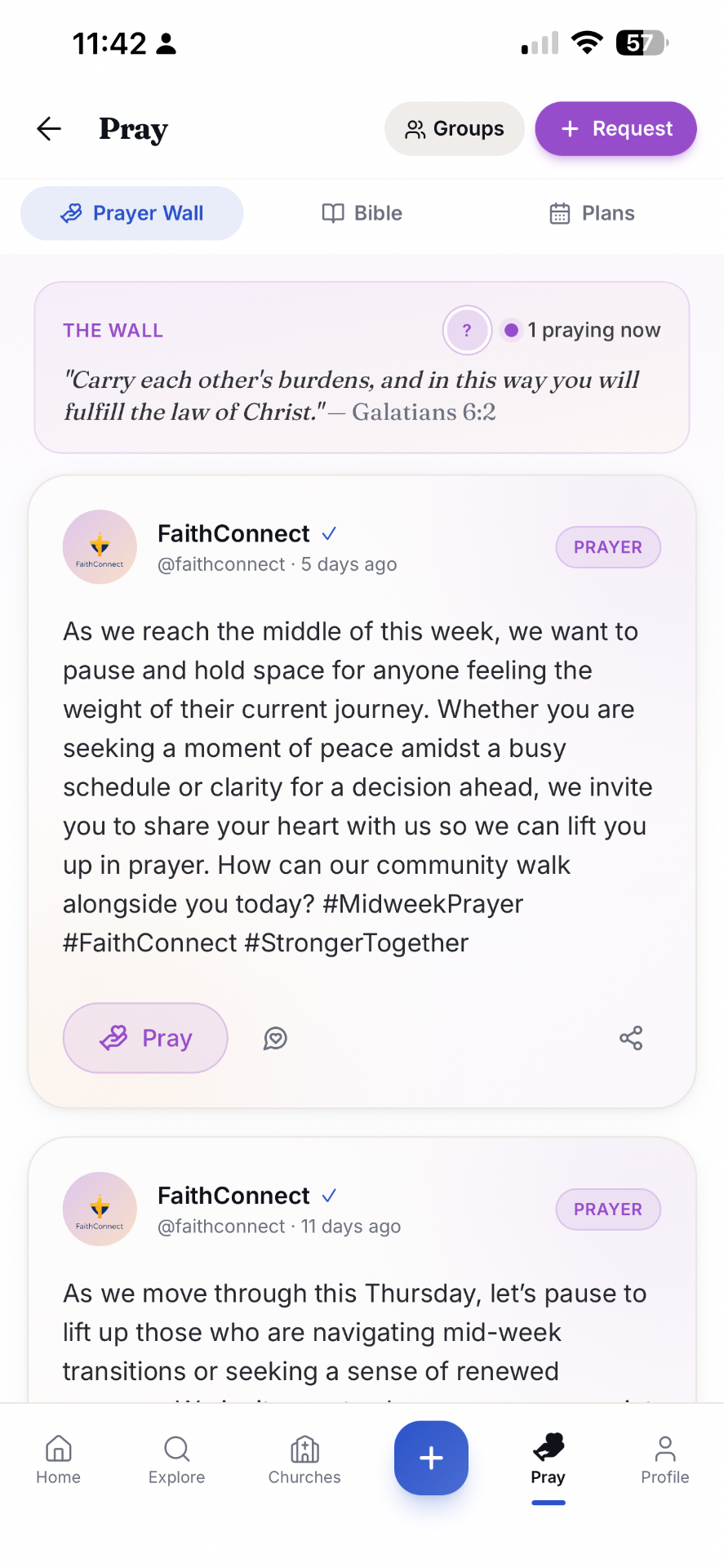 JoinFaithConnect Prayer Wall screen